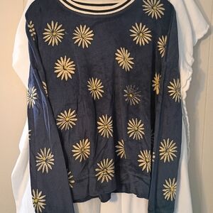 Navy Blue Sweater with Yellow Floral Design